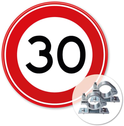 Verkeersbord Maximum snelheid 30km - A01-30 - Weerbestendig Aluminium - Ø60 cm - Bevestiging: Met paalbeugels Ø48mm