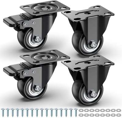 GELLDG Zwenkwielen voor de werkplaats - Meubelwielen met remmen - Zware wielen - 50 mm meubelwielen - Draagvermogen tot 250 kg - Wielen met remmen - Stil en duurzaam - Set zware wielen - 4 stuks - 2 met remmen + 2 vaste