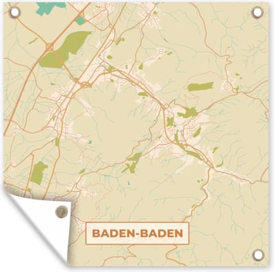 Tuin poster Plattegrond - Baden-Baden - Vintage - Stadskaart - Kaart - 200x200 cm - Tuindoek