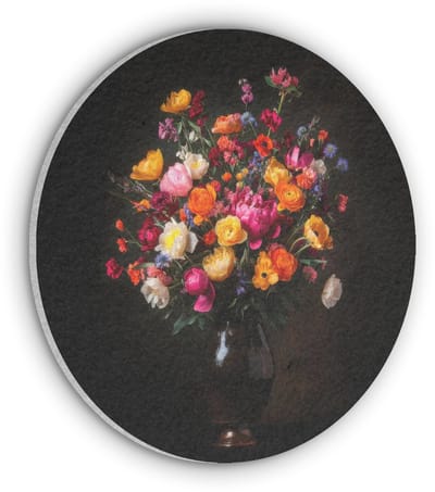 Akoestisch wandpaneel rond 50x50 cm - Vilt schilderij Kleurrijk - Boeket - Vaas - Donkerbruin - Ronde akoestische panelen - Geluidsdempende wanddecoratie - Geluidsisolatie wandcirkel - Muurdecoratie geluidspanelen