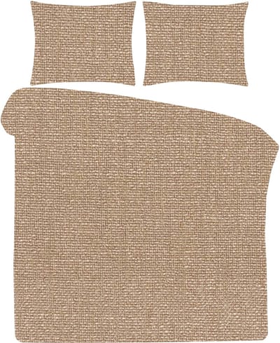 DoubleDry Dekbedovertrek 100% Natuurlijk Katoen - Eenpersoons 140x200/220 cm + 1 Kussensloop - Ademend & Zacht - Beige Linnenlook