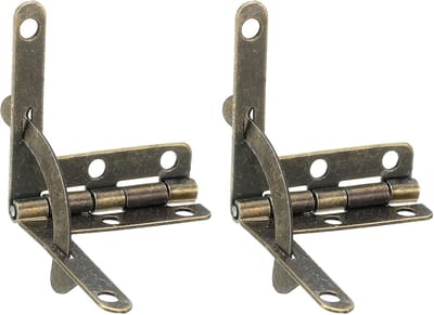 Scharnieren, 30 x 32 mm, doos scharnier, behuizing met zijgeleiding, houderarm, 90 graden, opvouwbare steunscharnieren, voor sieraden, wijn, houten box, brons, 2 stuks