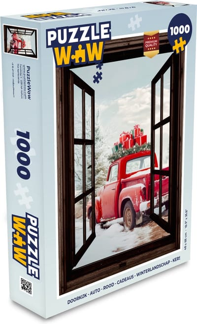 Puzzel Doorkijk - Auto - Rood - Cadeaus - Winterlandschap - Kerst - Legpuzzel - Puzzel 1000 stukjes volwassenen - Kerst - Cadeau - Kerstcadeau voor mannen, vrouwen en kinderen