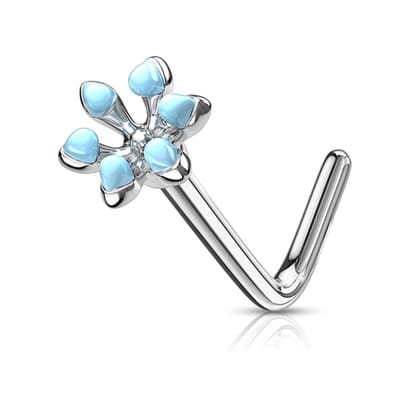 Neuspiercing L-bend flower 3D 0.8x6x4 - aqua - LMPiercings