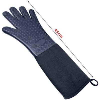 1 pièce Gants de cuisine pour four à pâtisserie Antidérapants Longs Isolation thermique Anti-brûlure Four à micro-ondes Haute température Gants en silicone noir
