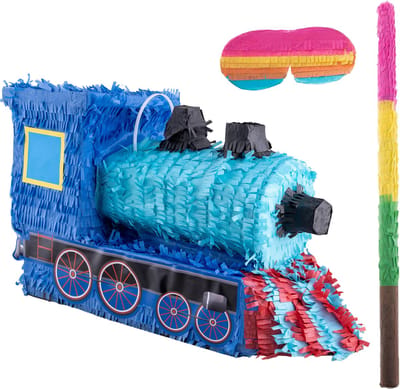 Funny Fashion Verjaardag Pinata Trein - 25 x 50 cm - papier - set met stok 54 cm en masker