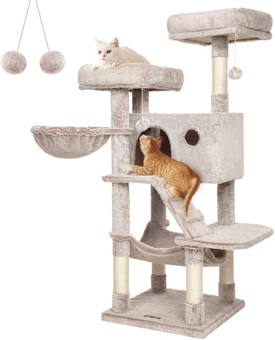 Stervia Krabpaal Beige - Voor Grote En Kleine Katten - 500 g/m² Pluche - Incl. Kantelbeveiliging- 6 Niveaus - Beige - 49 x 49 x 135 cm