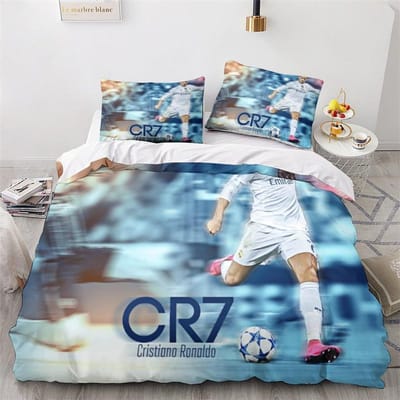 Housse de couette Ronaldo 3D Enfants Garçons Filles Housse de couette Couvre-lit Doux Ensemble 2/3 Pièces Avec Fermeture Éclair Microfibre Douce Taille King EU Single(135*200cm)3pcs gray
