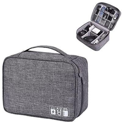 Kabel Organizer - Elektronica Tas - Reizen Organiseren - Waterdicht Nylon Materiaal - 24.5 x 18 x 10 cm - Grijs