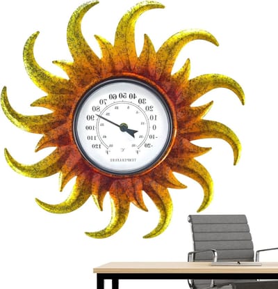 Decoratieve Thermometer - Zon Vorm - Buiten Meten - Uniek Design - 40 x 40 cm - Geel