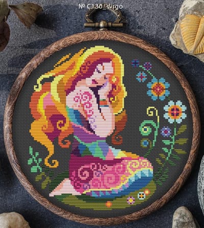 Borduurpakket MANDALA Sterrenbeeld Maagd - telpatroon om zelf te borduren - geschikt voor beginners