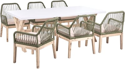 OLBIA - Tuinset met 6 stoelen - Beige/Olijfgroen - Acaciahout