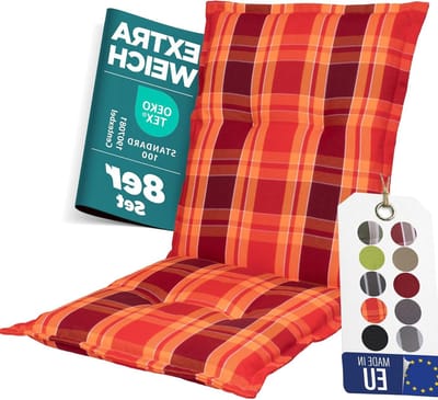 Tuinstoelkussens - Kussens lage rug - Comfortabel Zitten - Extra Hoge Lichtechtheid - 8 stuks - Rood Geruit