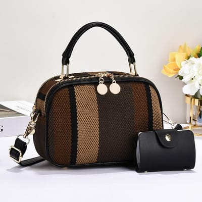 Nieuwe Hoogwaardige Canvas Textuur Kleurblokkering Moeder-kind Tas Meerlaagse Mode Handtas Veelzijdige Eénschouder Crossbody Tas . black