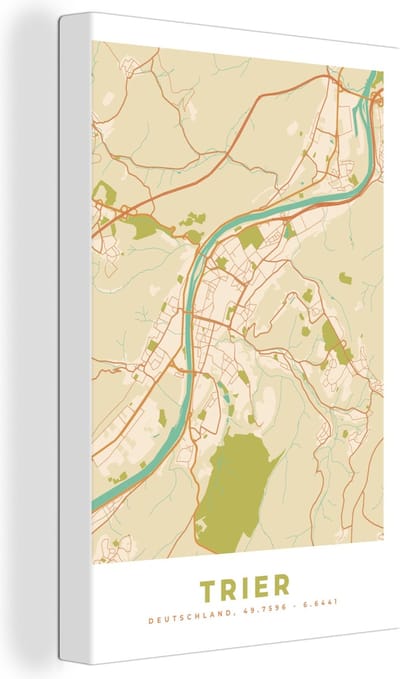 Canvas Schilderij Trier - Plattegrond - Kaart - Stadskaart - Vintage - 20x30 cm - Wanddecoratie