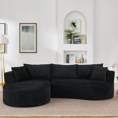MODFU 3-Zitsbank - Gebogen Design - Met Bekerhouders En Kussens - Voor Woonkamer - Ribstof - Zwart