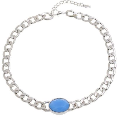 Behave - Korte ketting zilverkleur met lichtblauwe glassteen - Nikkelvrij - Trendy mode accessoires