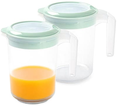 Plasticforte Sapkan / Schenkkan karaf met deksel - 2x - 1500 ml - groen - kunststof - met mix en navul deksel