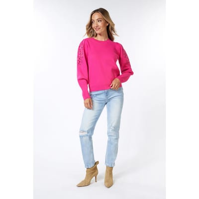 EsQualo Sweater Embroidery Anglaise Fuchsia Maat: XS | Sweaters Outlet | Dames | Roze
