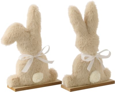 J-Line decoratie Konijn - polyester - beige - small - set van 2