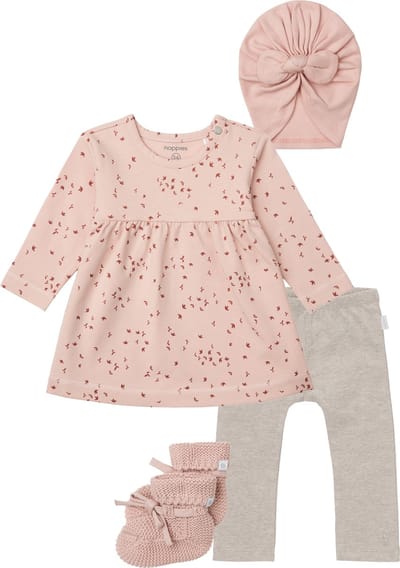 Noppies - Kledingset - Meisjes - 4 delig - Jurk Nisib Rose Smoke - Legging Angie Taupe - Mutsje Niwot Rose Smoke - Slofjes Nelson Rose Smoke - Maat 62