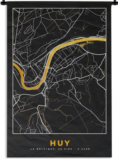Wandkleed - Wanddoek - Plattegrond - Huy - Kaart - Stadskaart - Goud - 120x180 cm - Wandtapijt