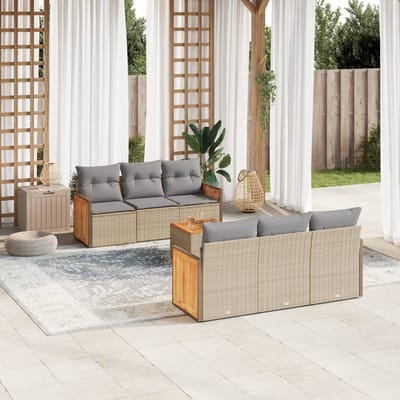 vidaXL - 7-delige - Loungeset - met - kussens - poly - rattan - beige