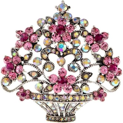 Bloem Mand Broche - Vintage Pins - Feestelijke Accessoires - Strass Versiering - 62 cm x 63 cm - Kleurrijk