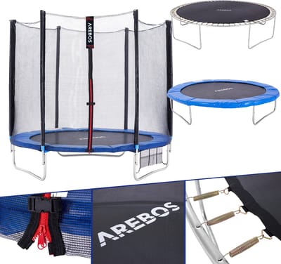 AREBOS Trampoline Tuintrampoline 244 cm incl. Veiligheidsnet Ladder TÜV Blauw
