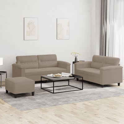 vidaXL - 3-delige - Loungeset - met - kussens - microvezelstof - taupe