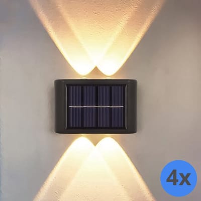 Solar wandlamp buiten 'Sasha' - Set van 4 stuks - Up down light - IP65 - 50 lumen - Warm wit licht (2700K) - Tuinverlichting op zonne-energie geschikt voor schutting