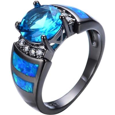 Modieuze Zwart Goud Blauwe Ronde Zirkonia Ring voor Heren Gepersonaliseerde Ring Accessoires No. 10 blue