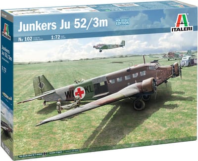 Italeri Modelbouwpakket Vliegtuigen - 0102 Junkers Ju-52/3m Vliegtuig Plastic - 1:72 - Modelbouw