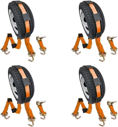 Spanbanden Set - Rateltouw Sjorbanden - Voertuigen Zekeren - Met Zwenkhaken Rubber - 2" x 9' 4 Stuks - Oranje