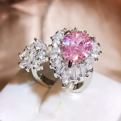 Caibao Roze Zirkoon Exquise Ring voor Dames Opening Verstelbaar Ins High End Gevoel Edelsteen Temperament Veelzijdig Adjustable opening gray