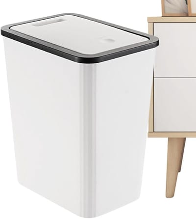 Prullenbak met Deksel - Afvalmand Recyclingbak - Ruimte Besparen - Slank Profiel - 13 Liter - Wit