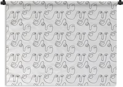 Wandkleed - Wanddoek - Line Art - Gezicht - Patronen - 120x90 cm - Wandtapijt