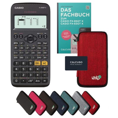 Casio fx-83GT X incl. beschermhoes Rood & vakboek (64 pagina's, DIN A5) – Wetenschappelijke rekenmachine – Smart Set