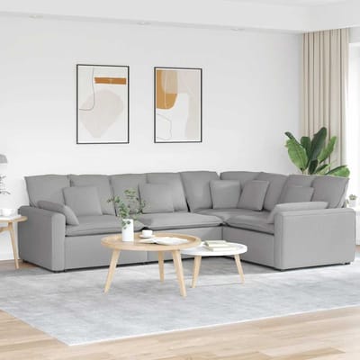 vidaXL Modulaire bank met kussens stof wolk grijs