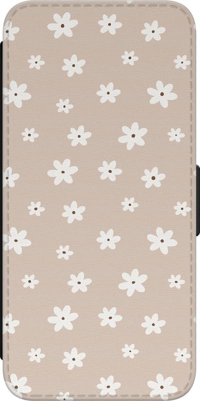 Leuke Telefoonhoesjes - Hoesje geschikt voor Samsung Galaxy S23 bookcase leer - Cute flowers - Cute flowers - Wallet Case met pasjeshouder - Bloemen - Beige