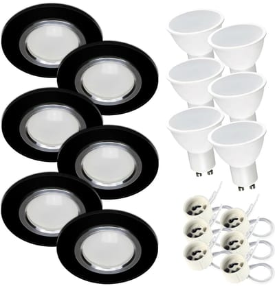 Kwazar Luminaire LED-inbouwspot 230V plat 7W badkamer inbouwverlichting plafondspots plafondspots, warm wit 3000K inbouwspots voor badkamer keuken woonkamer (zwart, x6)