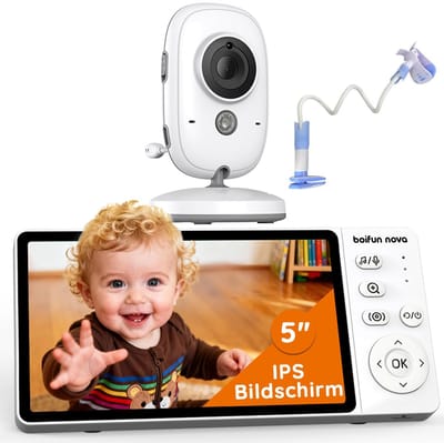 BOIFUN Babyfoon met Camera - Baby Monitor met VOX - Nachtzicht - Babyphone met Temperatuurweergave - HD Beeldkwaliteit - Geluidsdetectie - Tweeweg Communicatie - Uitbreidbaar tot 4 camera's - Inclusief Flexibele Houders