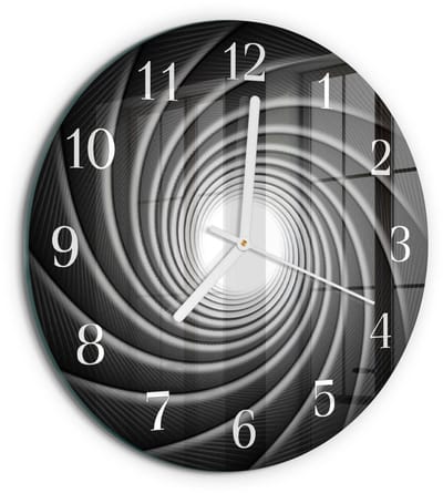 Tulup Wandklok - Vortex Glazen Klok Met Print - 30fi cm - Zwart Moderne Glazen Wandklok - Witte Handen - Ronde Wandklok - Wandklok Glas Decoratie - Gekleurde Glazen Klok