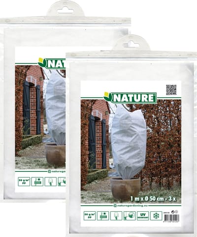 Nature plantenhoes met trekkoord - 6x stuks - H100 x D50 cm - wit - anti-vorst planten beschermhoes