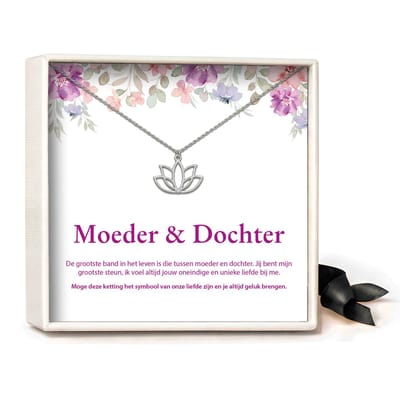 Pera Jewelry - 925 sterling zilveren Lotus ketting - Moeder & Dochter - Collier - Ketting Dames - Ketting met Hanger