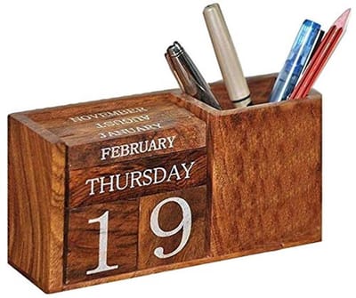 Houten eeuwigdurende bureaukalender - 16,5 x 2,1 x 8,9 cm - Decoratie voor thuis en op kantoor
