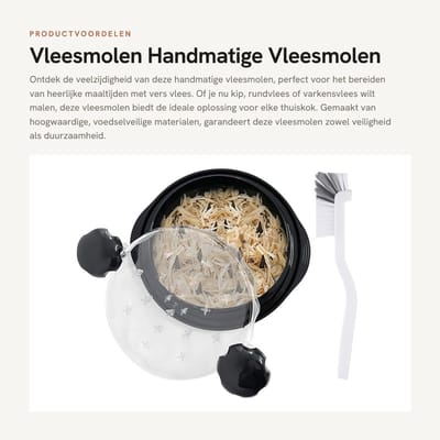 Dailygoods- Vleesmolen Handmatig - Vleessnijgereedschap - Reinigingsborstel - Voedselveilig - Zwart - 25 x 25 x 8,5 cm - Vleesvermaler