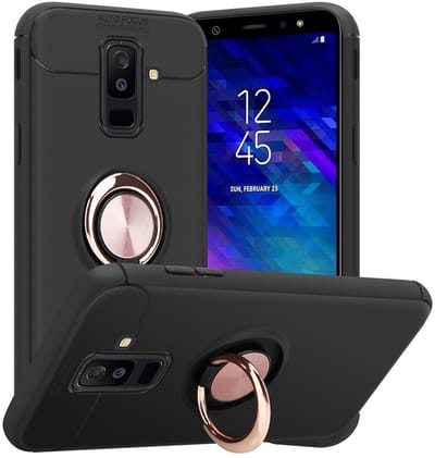 Cadorabo Hoesje geschikt voor Samsung Galaxy A6 PLUS 2018 in ZWART - ROSE GOUD - Beschermhoes met focusring van TPU Case Cover siliconen