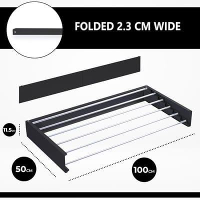Famanu - Wanddroogrek – Droogrek – Wasrek – Inklapbaar Droogrek – Aluminium (Zwart, 100 x 50 cm)