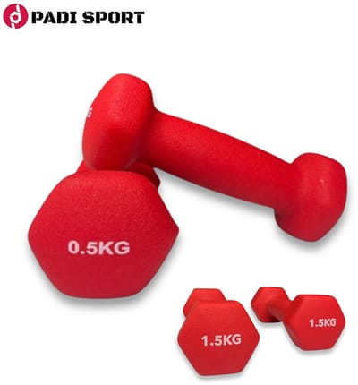 Padisport - Dumbell Neopreen set 0,5 en 1,5 kg - gewichten set halters - rood - Gewichten 1,5 kg - dumbellset - halterset - gewichtjes 0,5 kg - gewichten set 1,5 kg